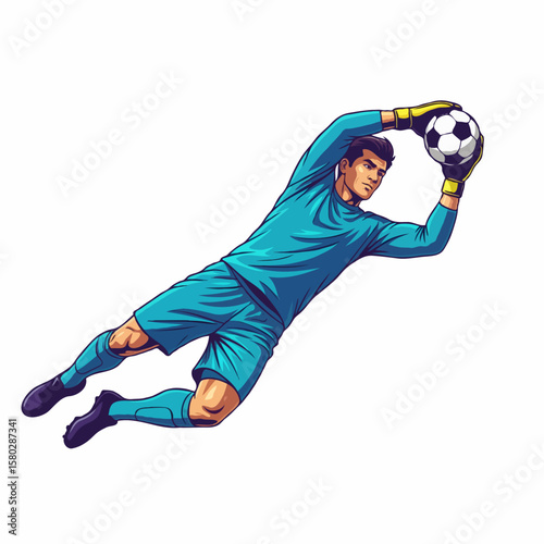 Goalkeeper Making an Epic Save with Mid-Air Dive, Focused and Professional Action Moment