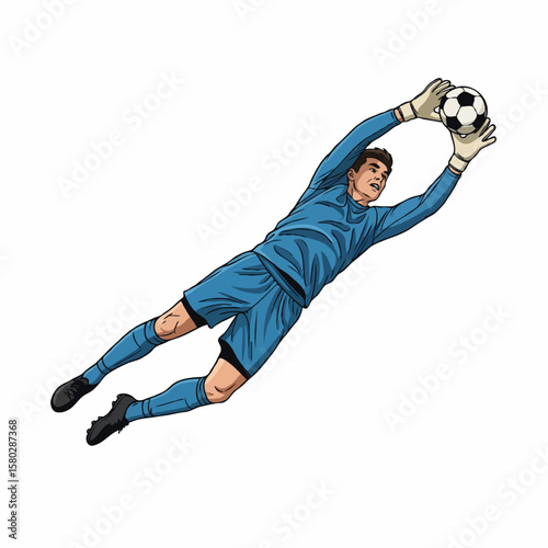 Goalkeeper Making an Epic Save with Mid-Air Dive, Focused and Professional Action Moment