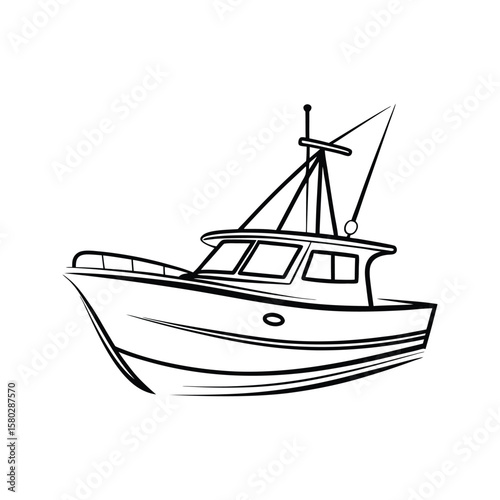 Fishing trawler illustration black and white fishing boat marine