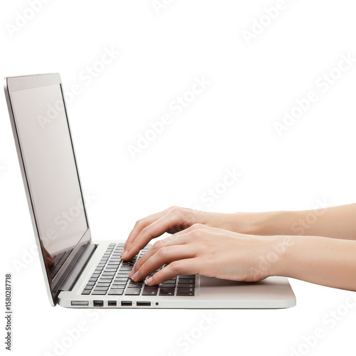 Typing Hands on Laptop Isolated for Business and Technology Work