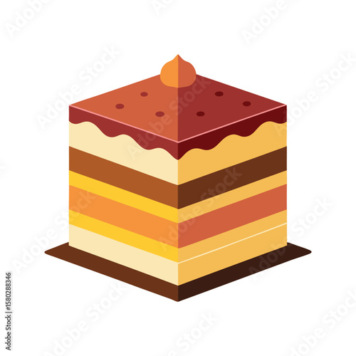 Layered cake dessert with rich brown and orange hues vector