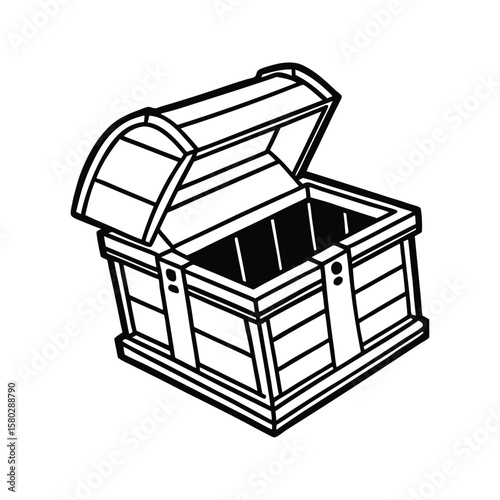 Open antique wooden treasure chest outline vector