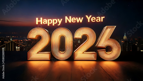 2026 Happy New Year text design with golden color on black theme design .Best wishing for happy new year . Night party