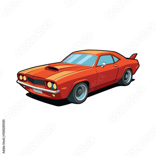 Orange classic coupe with scoop and spoiler muscle car vintage car