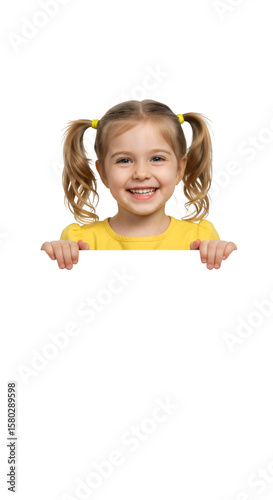 Portrait Of a Smiling Girl Holding a Blank Sign With Transparent Background