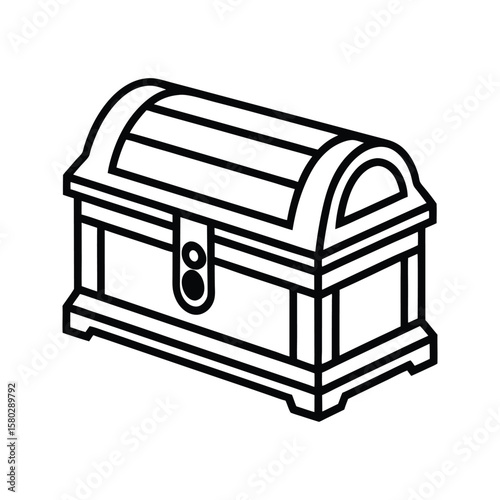 Ornate locked treasure chest outline isolated on white antique vintage