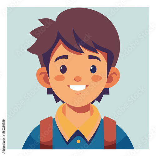 Vector art of a cheerful cartoon boy with a backpack is smiling, ready for school
