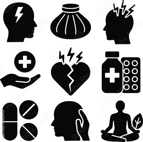European Migraine Day of Action - Solid Black Silhouette Vector EPS Collection