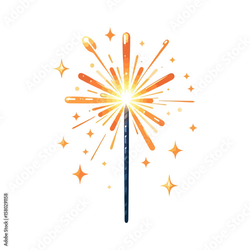 This image features a sparkler emitting golden light and stars, ideal for websites or blogs celebrating holidays, events, or success. The style is flat vector.

