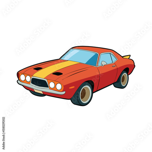 Vintage orange muscle car with yellow racing stripes vintage car sports car