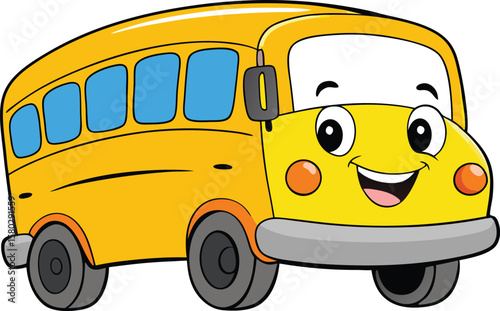 Vector art of a cheerful cartoon school bus with a smiling face is ready to transport students to school safely
