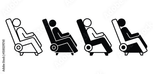 Simple Black and White Recliner Chair Icons Set Vector Design Illustration