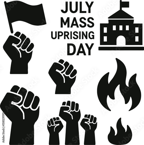 revolution, minimal design, commemorative icons, July Mass Uprising Day, 