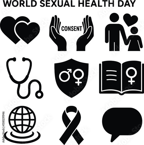  sexual rights, health education, medical event, sexual well-being, black vector,