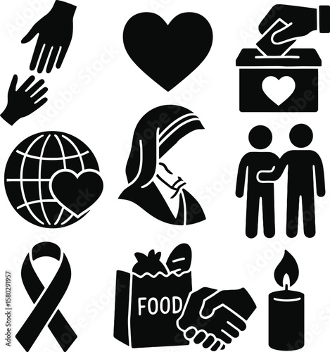 food bank, donation, hunger relief, vector illustration, 