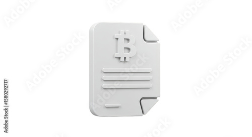 White Bitcoin Document 3D Crypto Currency Digital Finance Investment