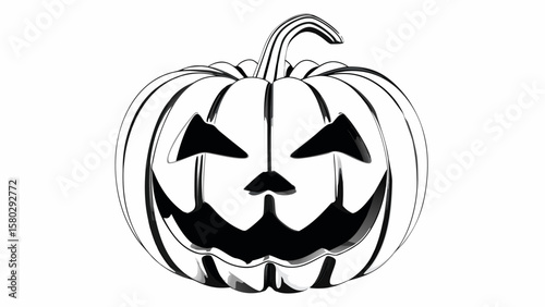 Illustration of a black and white jack o lantern with a simple yet eerie design for halloween night