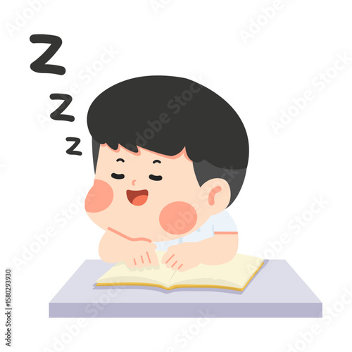 Cartoon Boy Sleeping at Desk with Book