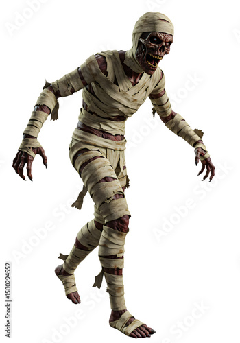 Full Body Illustration of Bandaged Mummy Undead Horror Figure with Transparent Background