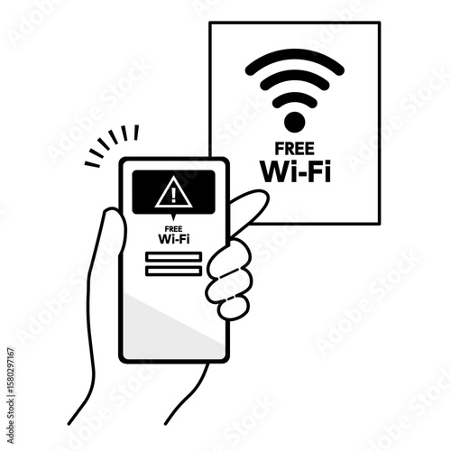 スマートフォンを怪しいフリーWi-fiに接続させるイラスト素材