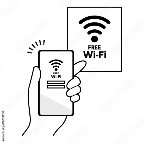 スマートフォンをフリーWi-fiに接続させるイラスト素材