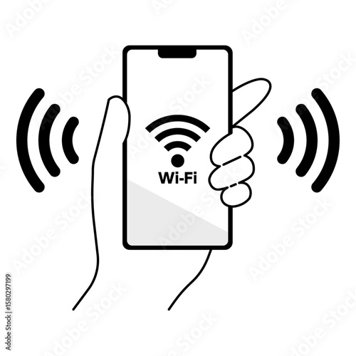 Wi-fiに接続されたスマートフォンを持つ手のイラスト素材