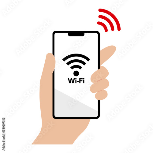 Wi-fiに接続されたスマートフォンを持つ手のイラスト素材