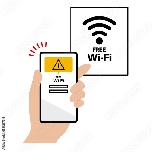 スマートフォンを怪しいフリーWi-fiに接続させるイラスト素材