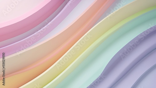 Abstract pastel rainbow waves with soft lighting and smooth curves creating a serene background