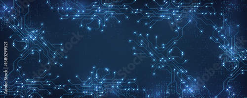 Circuit board digital abstract background. Motherboard technology texture design. AI semiconductor and computer processor on tech bg. Vector illustration