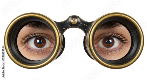 Woman Eyes Gaze Through Binoculars Vision Optical Equipment