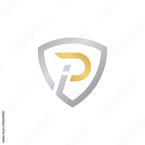 A silver shield encasing a stylized letter "P" in gold, suggesting protection and value