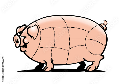 Tableau sur toile Large, thick pig with lines for the different cuts of meat