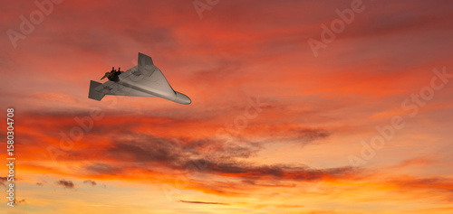 Shahed drone flying in the sunset sky