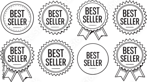 Vector art of collection of best seller badges and seals with ribbons