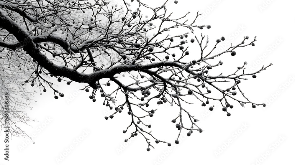 Fototapeta premium Bare black branches on white background aesthetic 