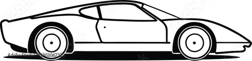 Striking Black and White Car Illustration A Bold Automotive Design Depiction Featuring Classic Lines and Sleek Silhouette