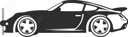 Sleek Silhouette A Modern Sports Car Rendered in Bold Black and White Simplicity Graphic Design