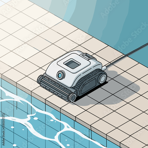 Pool cleaning robot illustration, for blogs, with copy space