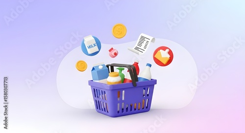 Online Grocery Shopping with Floating Icons