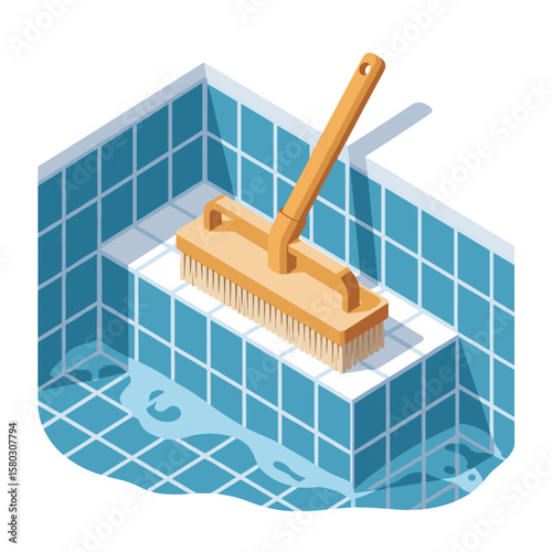 Pool cleaning brush in isometric view, for blogs