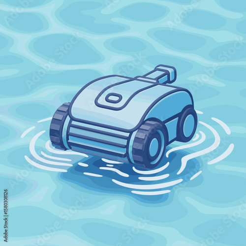 Pool cleaning robot in water, for blogs with copy space