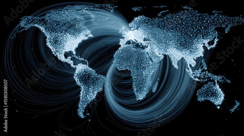 World Map with Network Connection Points and Fiber Optic Cables