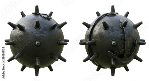 Isolated 3D Rendering of Sea Mine Dark Metal Isolated Background