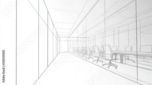 Architectural drawing of a modern conference room.