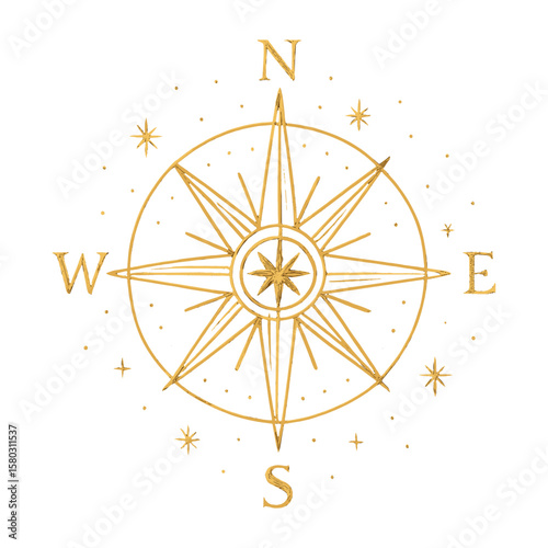 Golden compass rose illustration vector
