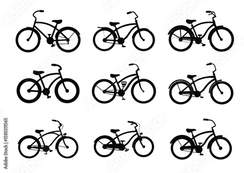 Cruiser bike bicycle silhouette vector Set