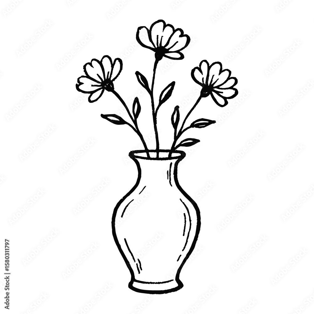 Obraz premium Minimalist floral vase illustration vector