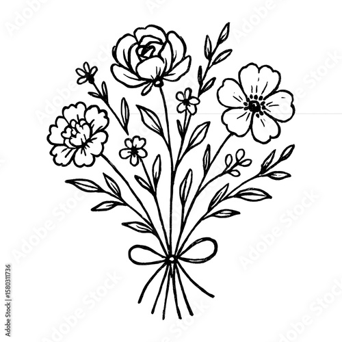 Elegant floral line art bouquet vector