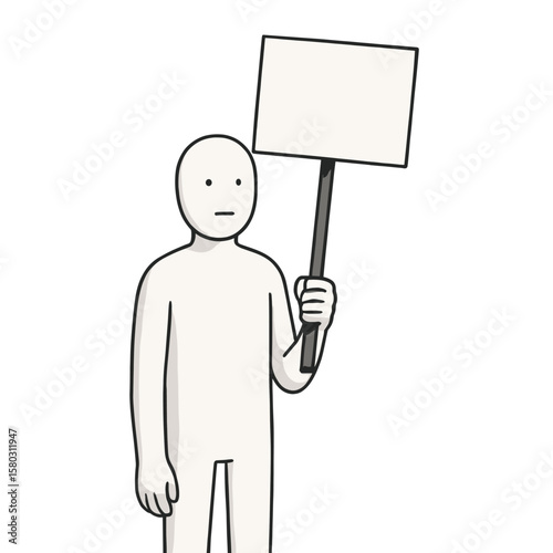 Minimalist figure holding blank sign vector